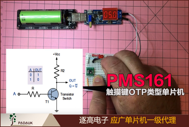 PMS161觸摸鍵OTP類型應廣單片機開發(fā)方案,包含一個最多5鍵的電容式觸摸控制電路