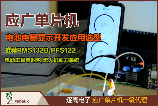 應(yīng)廣單片機電池電量顯示選型,推薦PMS132B,PFS122,ADC采樣/電壓分段/動態(tài)校準/低功耗設(shè)計,適配電壓范圍：2.75V - 4.2V,多通道ADC輪詢采集,實現(xiàn)深度休眠場景下μA級的超低功耗表現(xiàn)