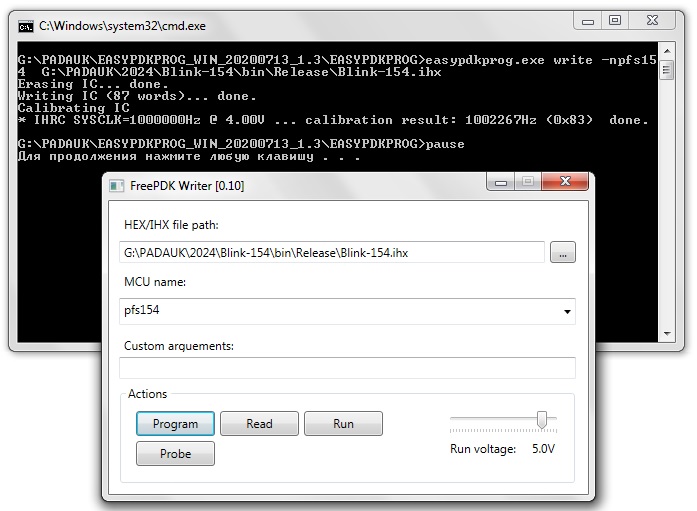 在微控制器PADAUK成功固件的情況下,程序easypdkprog的答案:“Writing IC... done”